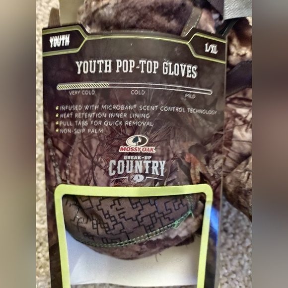 Mossy Oak NEW, Youth L/XL, non-slip Palm, pull tabs for quick removal.  BO - Picture 6 of 8